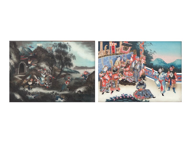Two Chinese Export Reverse Glass Painted Works, 19th Century - 2