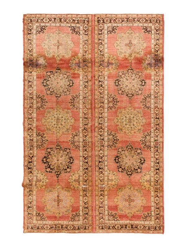 A Mahal Rug: A Mahal Rug likely adapted from two runners, with areas of heavy wear and restoration noted. 12 feet 10 inches x 9 feet 2 inches. Property from a Private Family Trust This lot is located in