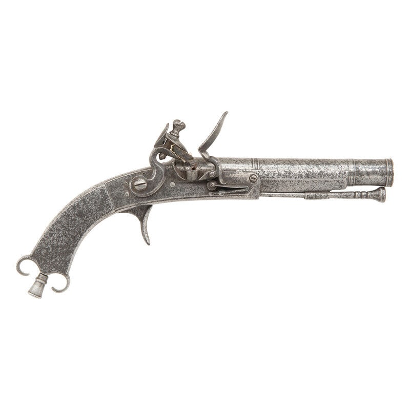 Scottish Steel Scroll Butt Flintlock Pocket Pistol