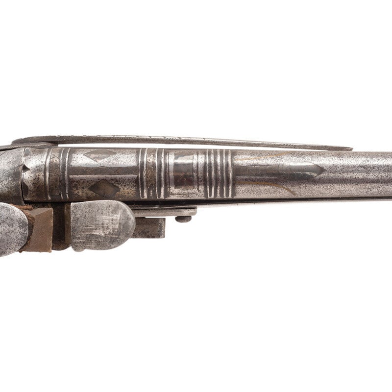 Scottish Steel Heart Butt Flintlock Pistol marked I M - 4