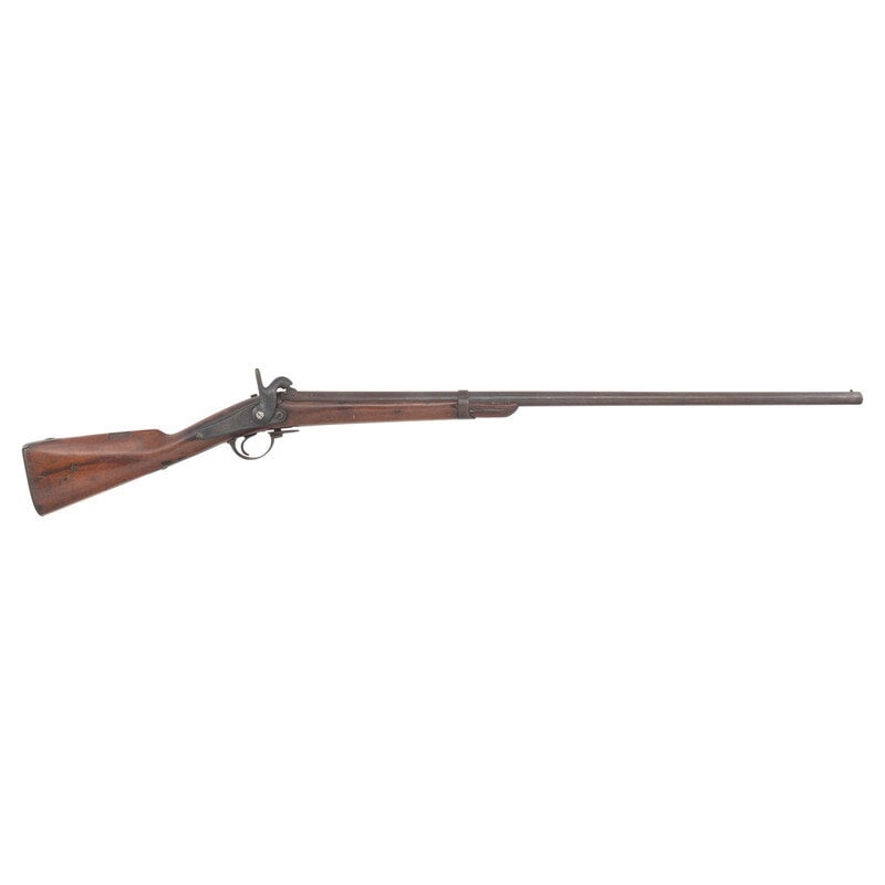 French Model 1842 Percussion Musket Cut Altered to Shotgun: French Model 1842 Percussion Musket Cut Altered to Shotgun .74 caliber. 35.5" barrel. SN: 649. Oxidized metal, iron furniture, European hardwood stock. Single shot muzzleloading percussion rifle