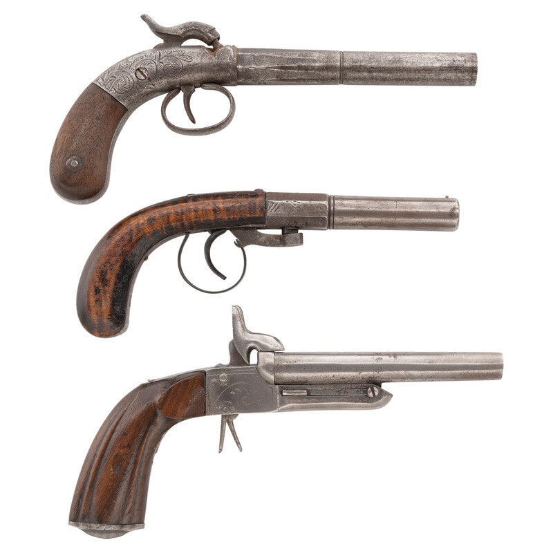 Lot of Three 19th Century Pistols Including Bacon Single Shot (1 of 2)