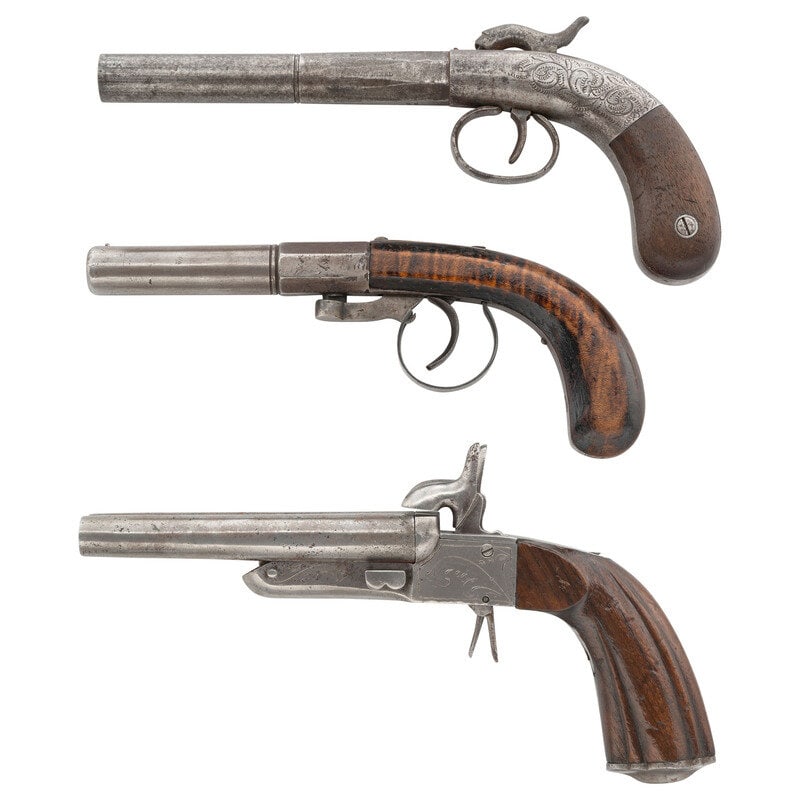 Lot of Three 19th Century Pistols Including Bacon Single Shot - 2