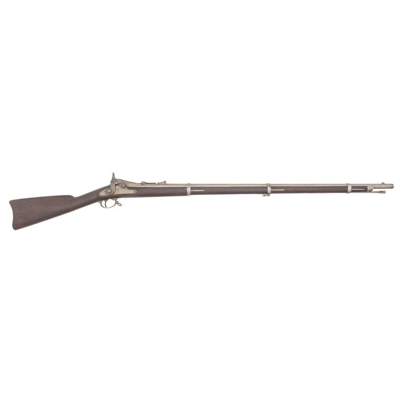US Model 1866 "2nd Allin" Conversion Rifle: US Model 1866 "2nd Allin" Conversion Rifle Indian Wars .50-70. 36.625" barrel. NSN. Bright finish, iron furniture, walnut stock. Single shot breechloading cartridge conversion from percussion with M18