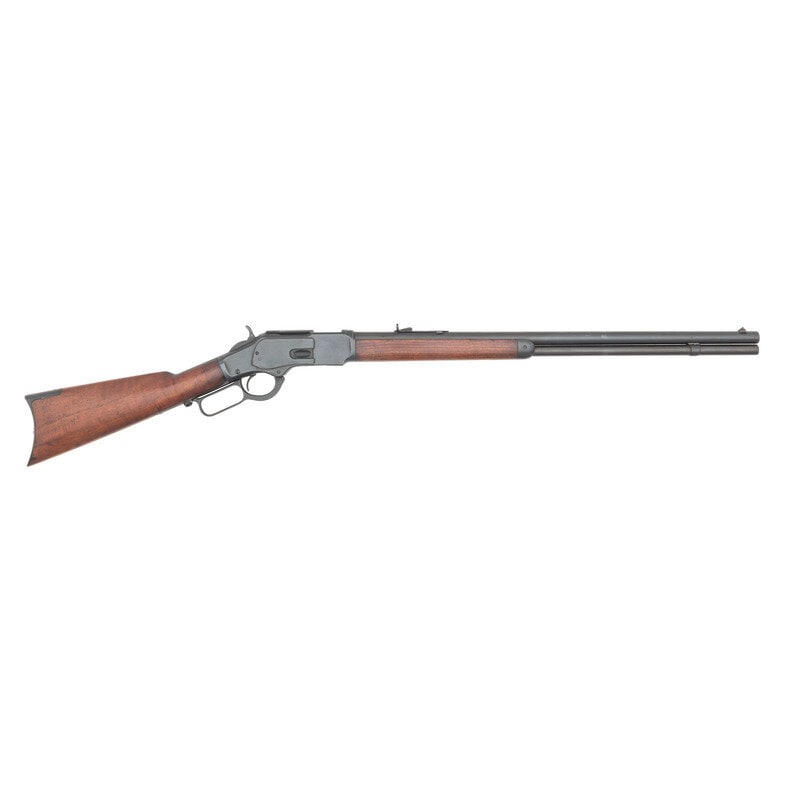 Refinished Antique Winchester Model 1873 Third Model Rifle in .38-40: Refinished Antique Winchester Model 1873 Third Model Rifle in .38-40 .38-40. 24.25" barrel length. SN: 352702. (Mfg. ca 1890) Blued metal finish overall with brass lifter mounting straight wrist