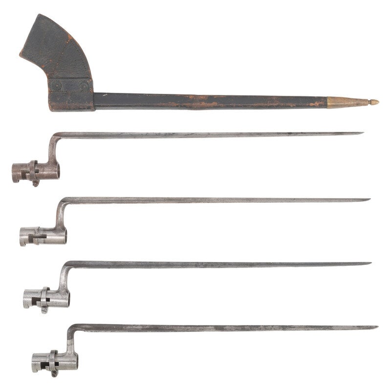 Group of Four .69 Caliber Socket Bayonets: 3 US M1835 and 1 Belgian M1822 (1 of 2)