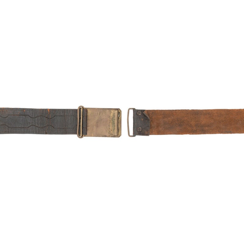 Embossed Leather Belt with Sheet Brass Buckle - 2