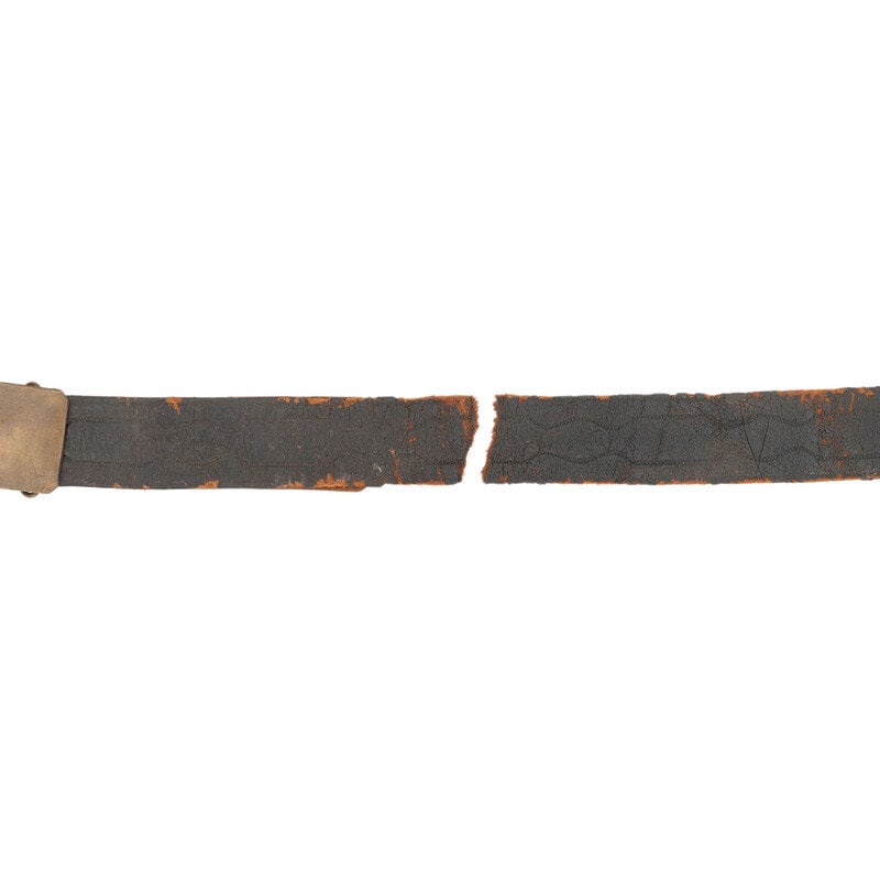 Embossed Leather Belt with Sheet Brass Buckle - 3