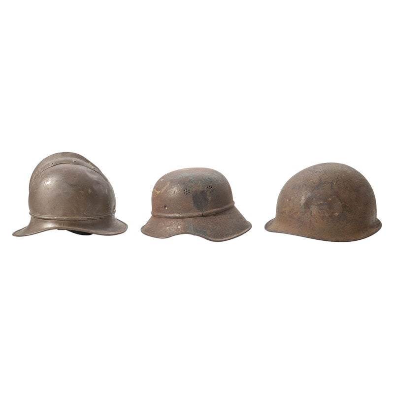 Lot of Three Helmets Including US M1 Shell, and Luftschutz Civil Defense Helmet - 2