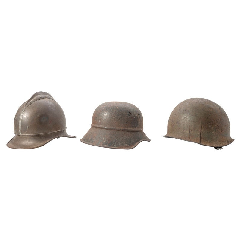 Lot of Three Helmets Including US M1 Shell, and Luftschutz Civil Defense Helmet - 3