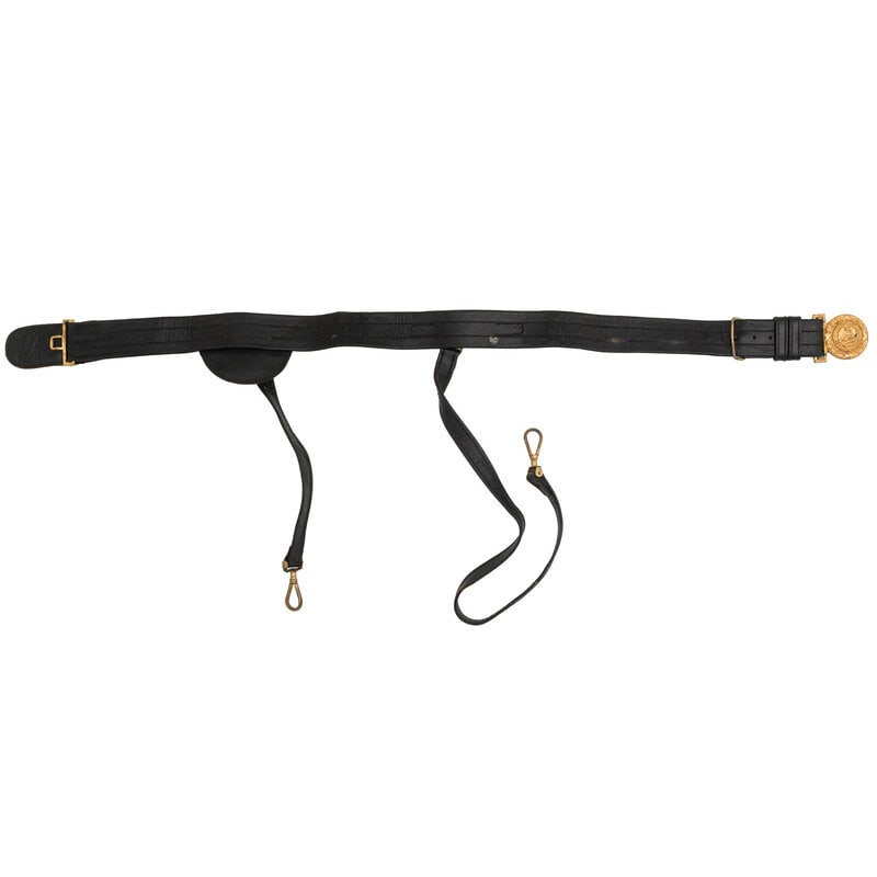 Late 19th Century US Naval Officer's Sword Belt & Plate: Late 19th Century US Naval Officer's Sword Belt & Plate Indian Wars / Spanish American War 36" long by 1.75" wide, made of folded and sewn leather with gilt cast brass two-piece naval belt plate,