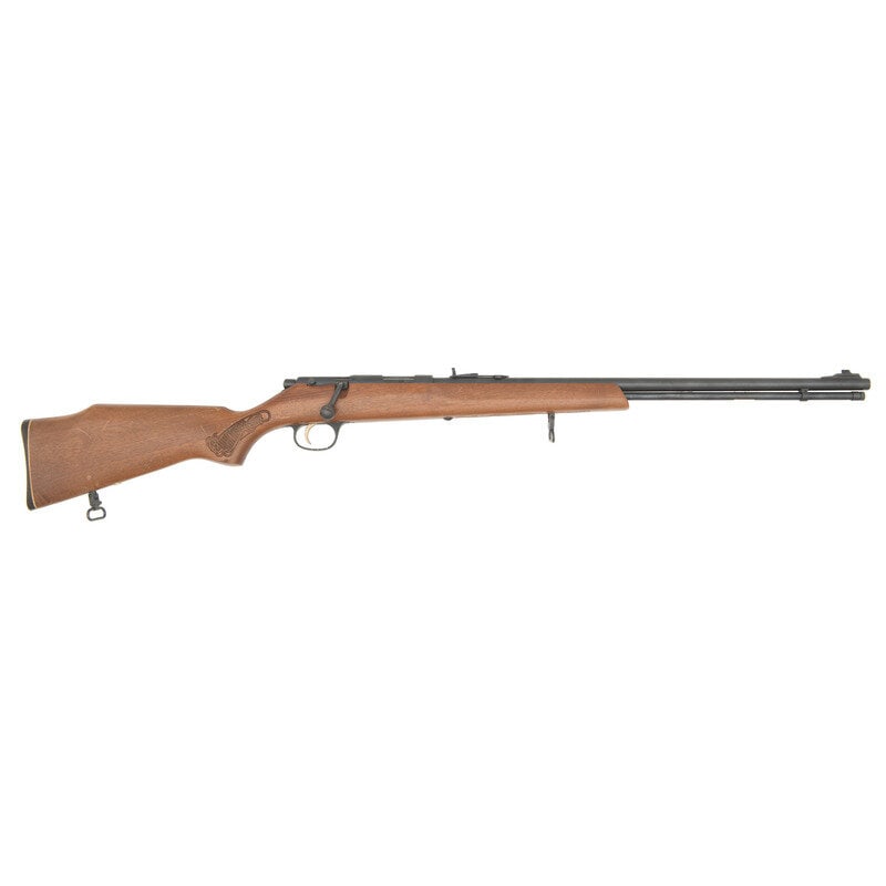 **Marlin 781 Rifle: **Marlin 781 Rifle .22 Short/Long/Long Rifle. 22" barrel length. SN: 24625515. Blued metal finish with painted triggerguard and gold trigger mounting walnut Monte-Carlo style stock with pressed checke