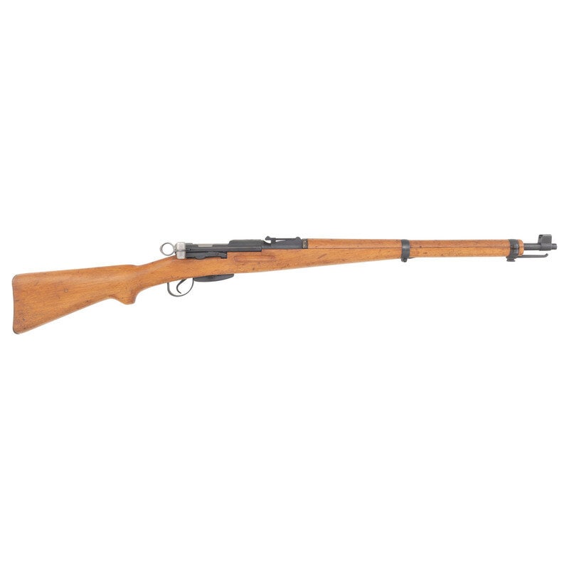**Swiss K31 Straight-Pull Rifle: **Swiss K31 Straight-Pull Rifle 7.5x55mm. 25.67" barrel length. SN: 971732. Blued metal finish with polished bolt and handle mounting wood semi pistol grip stock with full length upper handguard.