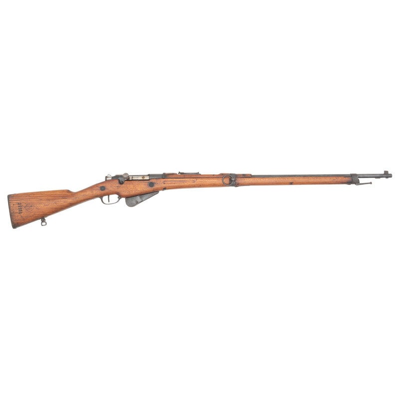 **St. Etienne Berthier MLE M-16 Rifle: **St. Etienne Berthier MLE M-16 Rifle 8x50mmR. 31.75" barrel length. SN: 29424. Blued metal refinish with polished bolt mounting wood straight wrist stock, full length handguard, and half length upper