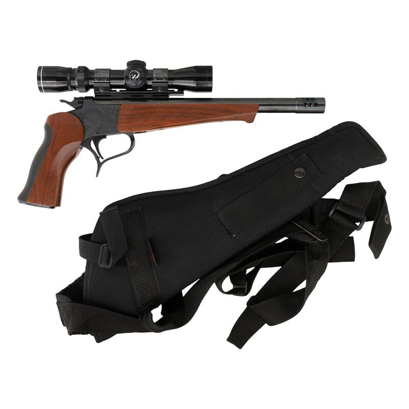 *Thompson Center Contender Pistol 30-30: *Thompson Center Contender Pistol 30-30 .30-30. 12.5" barrel length. SN: 374817. Blued finish with synthetic triggerguard mounting walnut grips and forend, rubber recoil pad to rear grip, and a ported