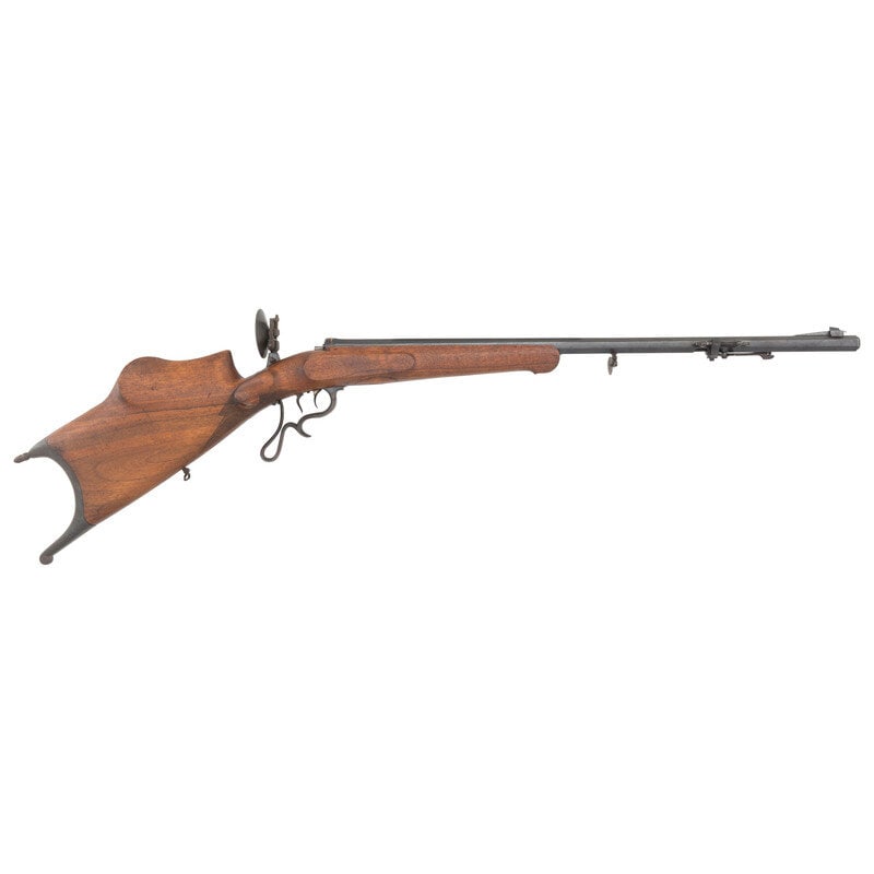 **Zimmerstutzen Parlor Rifle: **Zimmerstutzen Parlor Rifle 4mm caliber. 27.5" octagonal barrel length. SN: NSN. Parlor rifle with a Stiegele loading system to front of barrel. Blued metal finish overall with gold accents to top