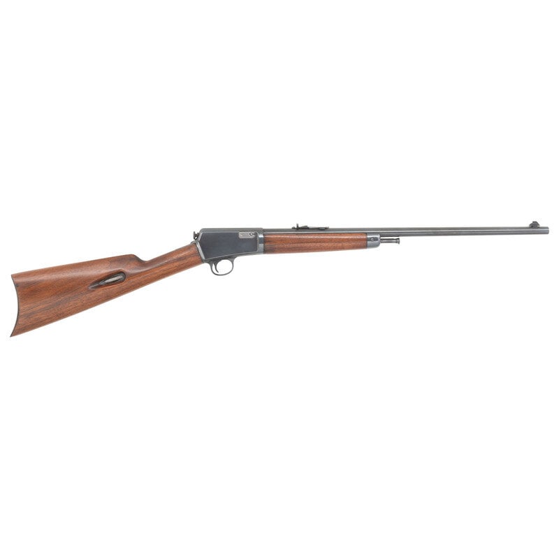 **Winchester Model 1903 Rifle: **Winchester Model 1903 Rifle .22 Winchester Automatic. 20" barrel length. SN: 34283. Blued overall finish with stainless bolt mounting polished wood straight stock and forend. Semi automatic