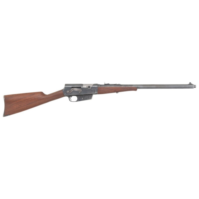**Remington Model 8 Rifle: **Remington Model 8 Rifle .35 Remington. 22" barrel length. SN: 63464. Blued metal finish with polished bolt mounting a straight wrist walnut stock with Schnabel forend, and adjustable semi-buckhorn r