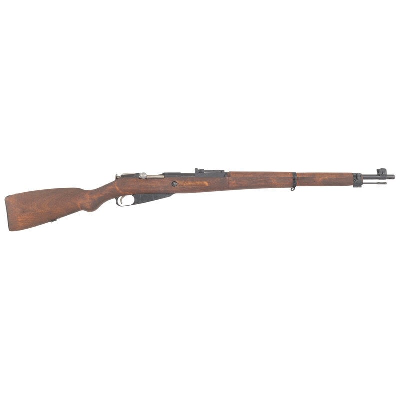 **Finnish VKT M39 Mosin Nagant: **Finnish VKT M39 Mosin Nagant 7.62x54mmR. 27" barrel length. SN: D74515. Blued metal finish with polished bolt mounting birchwood semi-pistol grip stock featuring a full length upper handguard and