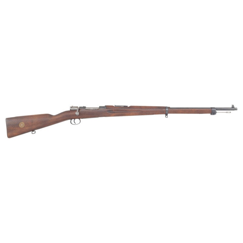 **M/96 Swedish Mauser: **M/96 Swedish Mauser 6.5x55mm. 29.1" barrel length. SN: 79067. Blued metal finish with nitre blued springs and polished turned down bolt mounting straight wrist walnut stock with half length upper ha