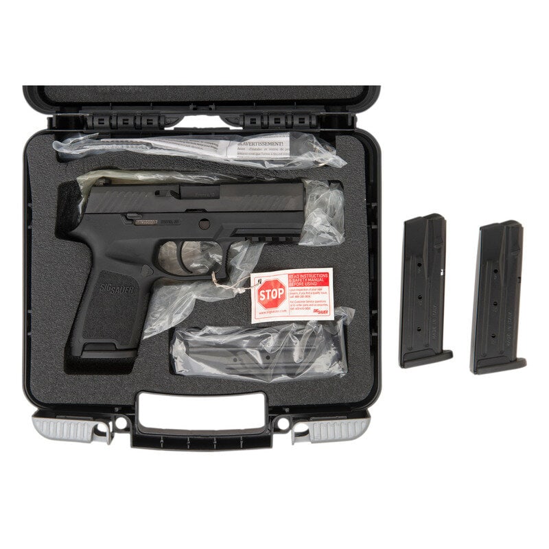 *Sig P320 Compact in Box with Accessories: *Sig P320 Compact in Box with Accessories 9mm Para. 3.9" barrel length. SN: 58C199803. Black Nitron finish with black synthetic frame featuring SIG SAUER logos and grip texturing. Short-recoil