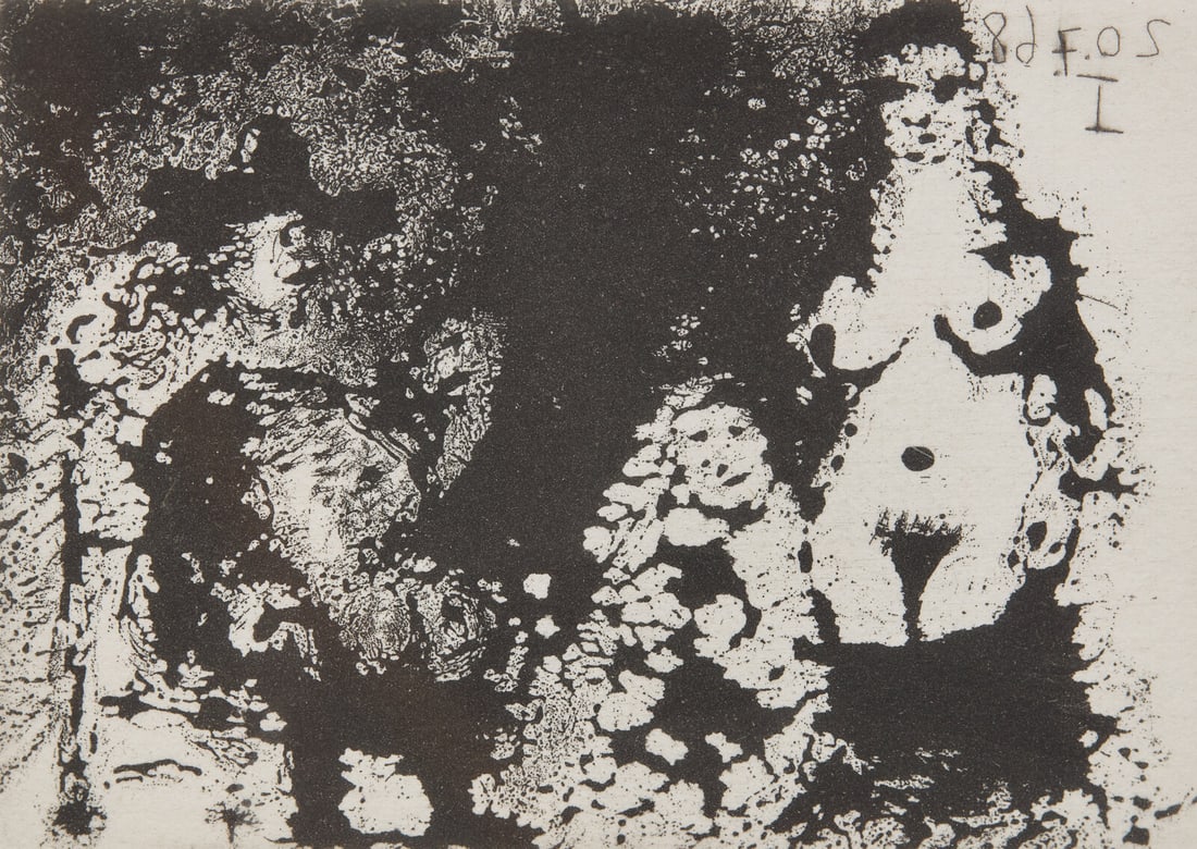 Pablo Picasso (Spanish, 1881–1973) Homme à la pipe assis, Maja et Célestine (from: Pablo Picasso (Spanish, 1881–1973) Homme à la pipe assis, Maja et Célestine (from Série 347), 1968 etching and aquatint on wove paper signed and numbered 32/50 in pencil 2 3/8 x 3