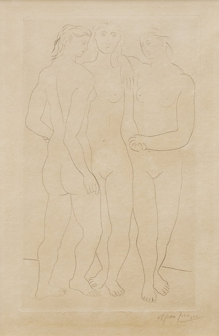 Pablo Picasso (Spanish, 1881–1973) Les Trois Grâces II, 1923: Pablo Picasso (Spanish, 1881–1973) Les Trois Grâces II, 1923 etching on Rives BFK paper signed and numbered 65/100 in pencil 12 7/8 x 7 7/8 inches. This lot is located in Philadelphia. Publ