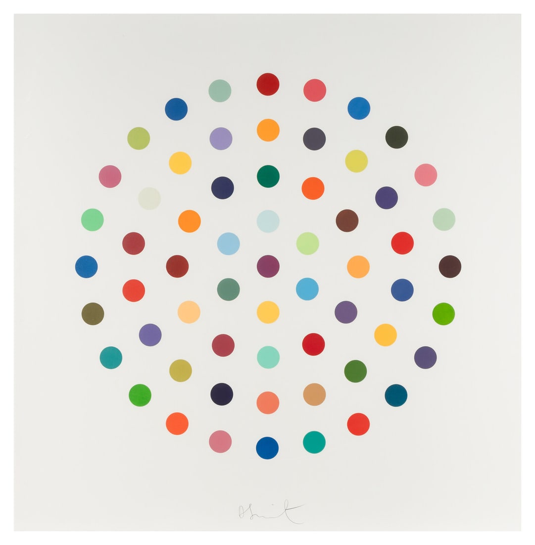 Damien Hirst (British, b. 1965) Cineole, 2004: Damien Hirst (British, b. 1965) Cineole, 2004 aquatint in colors signed in pencil; numbered out of 145 in pencil, verso Diameter: 33 3/4 inches. This lot is located in Chicago. Published by The Parago
