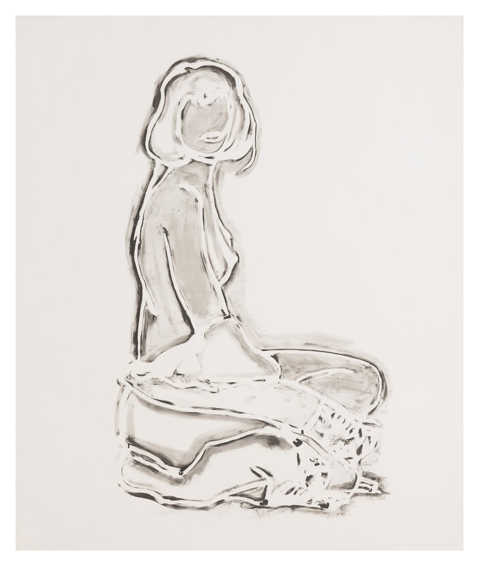 Tom Wesselmann (American, 1931–2004) Monica Sitting By Wall, 1990: Tom Wesselmann (American, 1931–2004) Monica Sitting By Wall, 1990 lithograph signed and numbered 13/26 in pencil Sheet: 46 3/4 x 38 7/8 inches. This lot is located in Chicago. Published by Inter