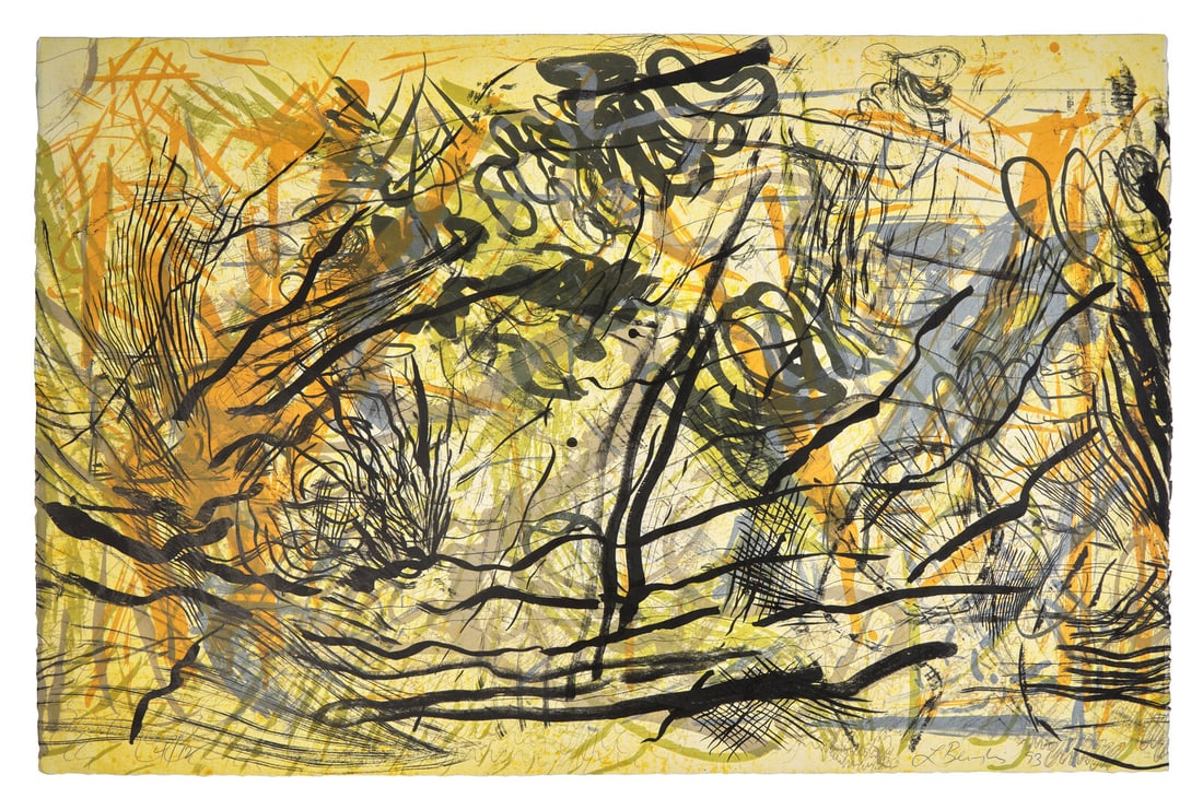 Lynda Benglis (American, b. 1941) Barrier Wave II, 1993: Lynda Benglis (American, b. 1941) Barrier Wave II, 1993 color lithograph signed, titled, dated, and numbered 4/12 in pencil Sheet: 23 1/4 x 35 3/4 inches. This lot is located in Philadelphia.