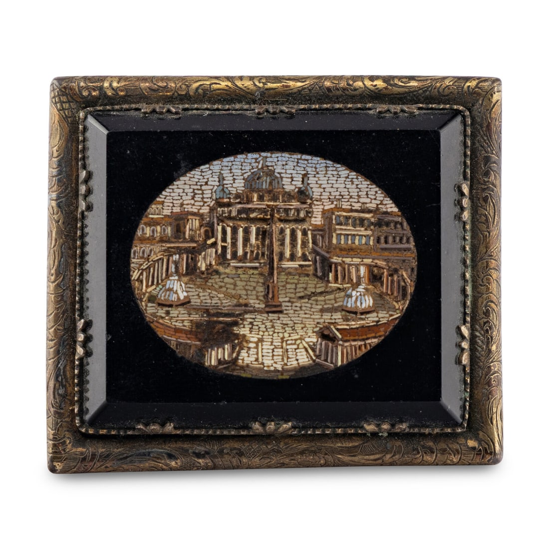A Grand Tour Micromosaic Brooch of St. Peter's Square: A Grand Tour Micromosaic Brooch of St. Peter's Square 19th Century Height 1 1/2 x width 2 inches. Property from the Estate of Ben Solomon, Solomon-Paris Antiques, Indianapolis, Indiana