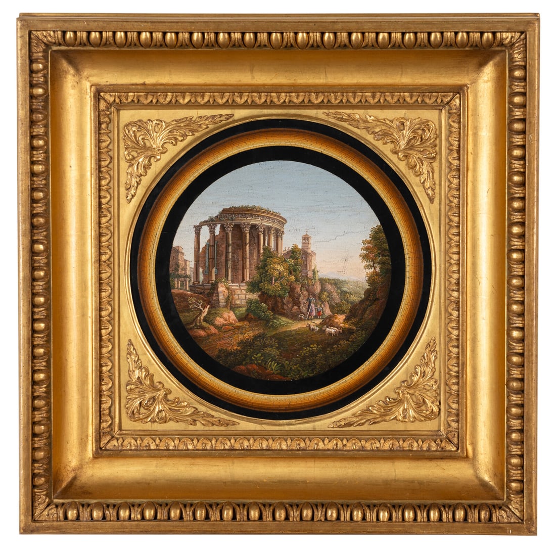 An Italian Micromosaic Plaque Depicting the Temple of Vesta at Tivoli (1 of 4)