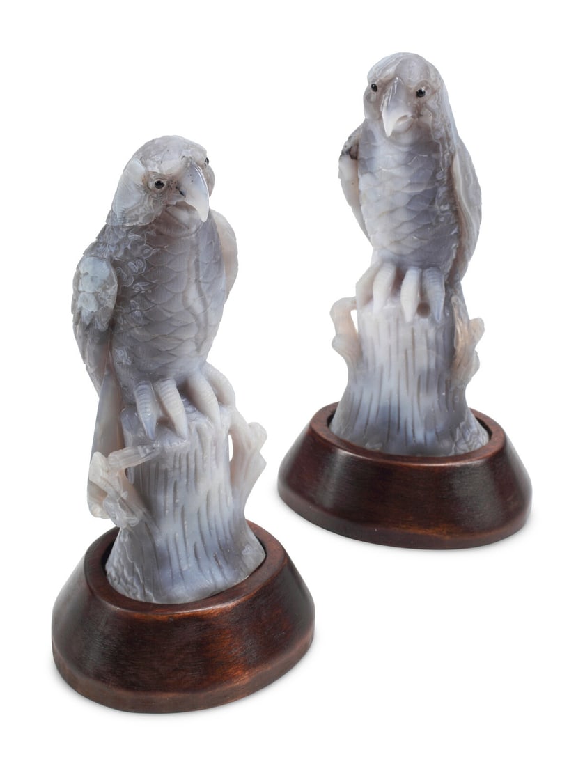 A Pair of Carved Hardstone Models of Parrots (1 of 4)