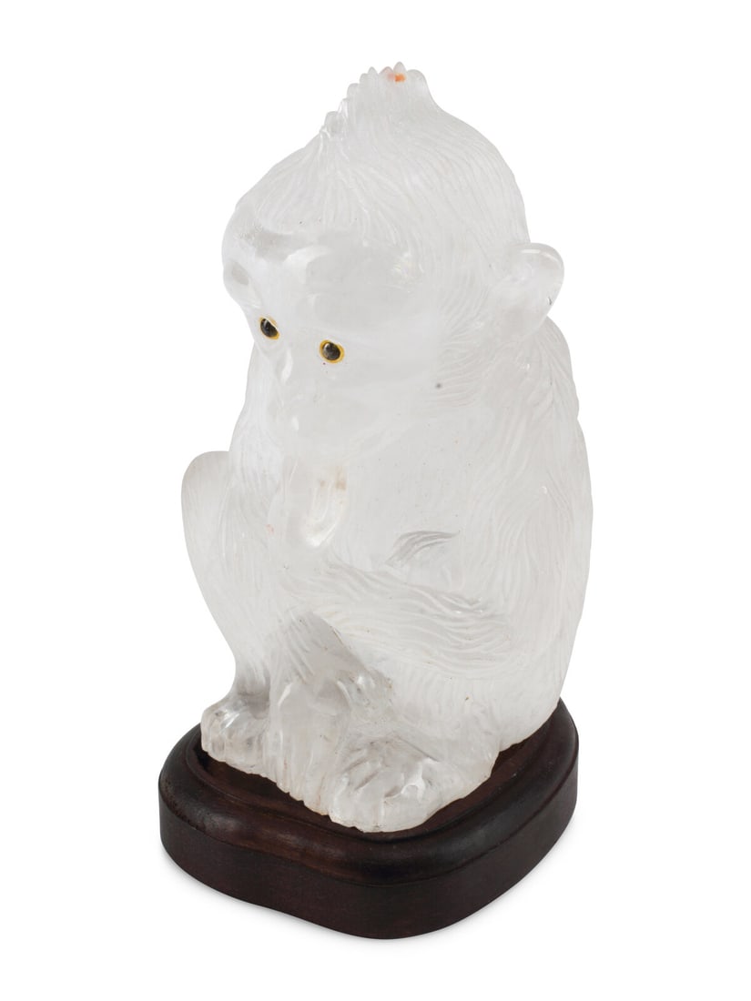 A Carved Rock Crystal Model of a Seated Monkey (1 of 4)