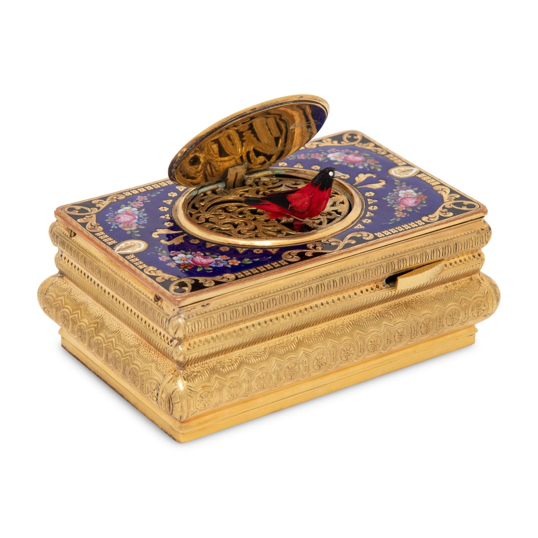 A German Gilt-Metal and Enamel Singing Bird Automaton Box (1 of 5)