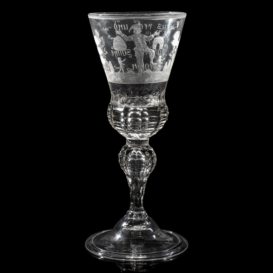 A German Engraved and Faceted Glass Wine Stem (1 of 7)