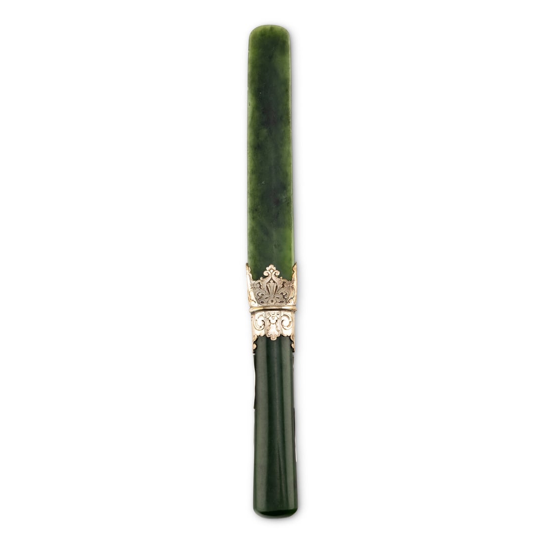 A Tiffany and Co. Silver Mounted Nephrite Page Turner: A Tiffany and Co. Silver Mounted Nephrite Page Turner 20th Century the silver stamped STERLING and for maker. Length 9 1/4 inches. Property of a California Collector This lot is located in Chicago. Pr