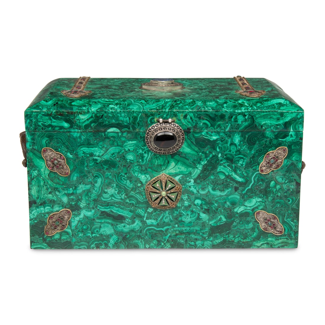 A Large Filigree, Ruby and Emerald-Mounted Malachite Box (1 of 5)