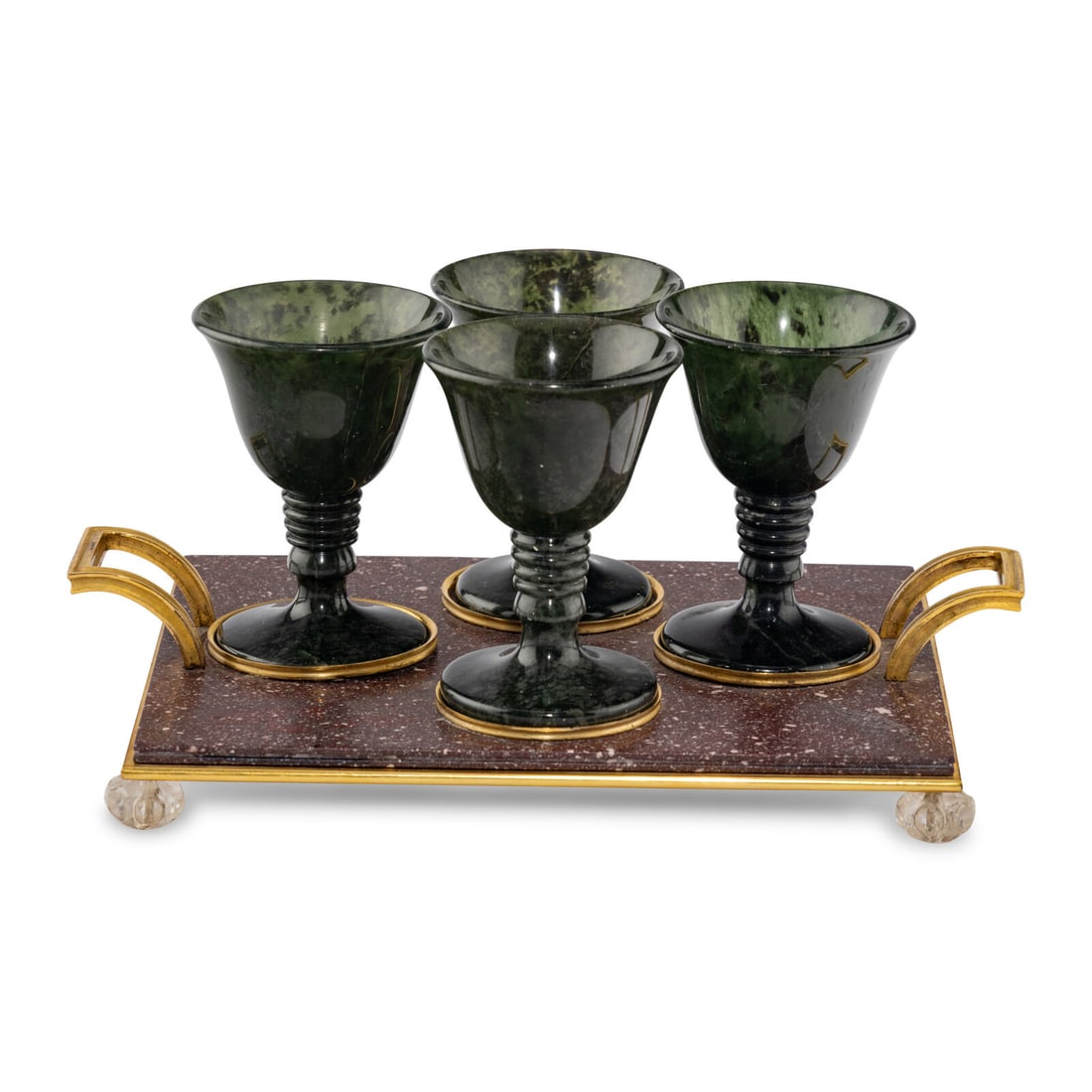A Gilt Bronze Mounted Porphyry and Spinach Jade Cordial Set (1 of 4)