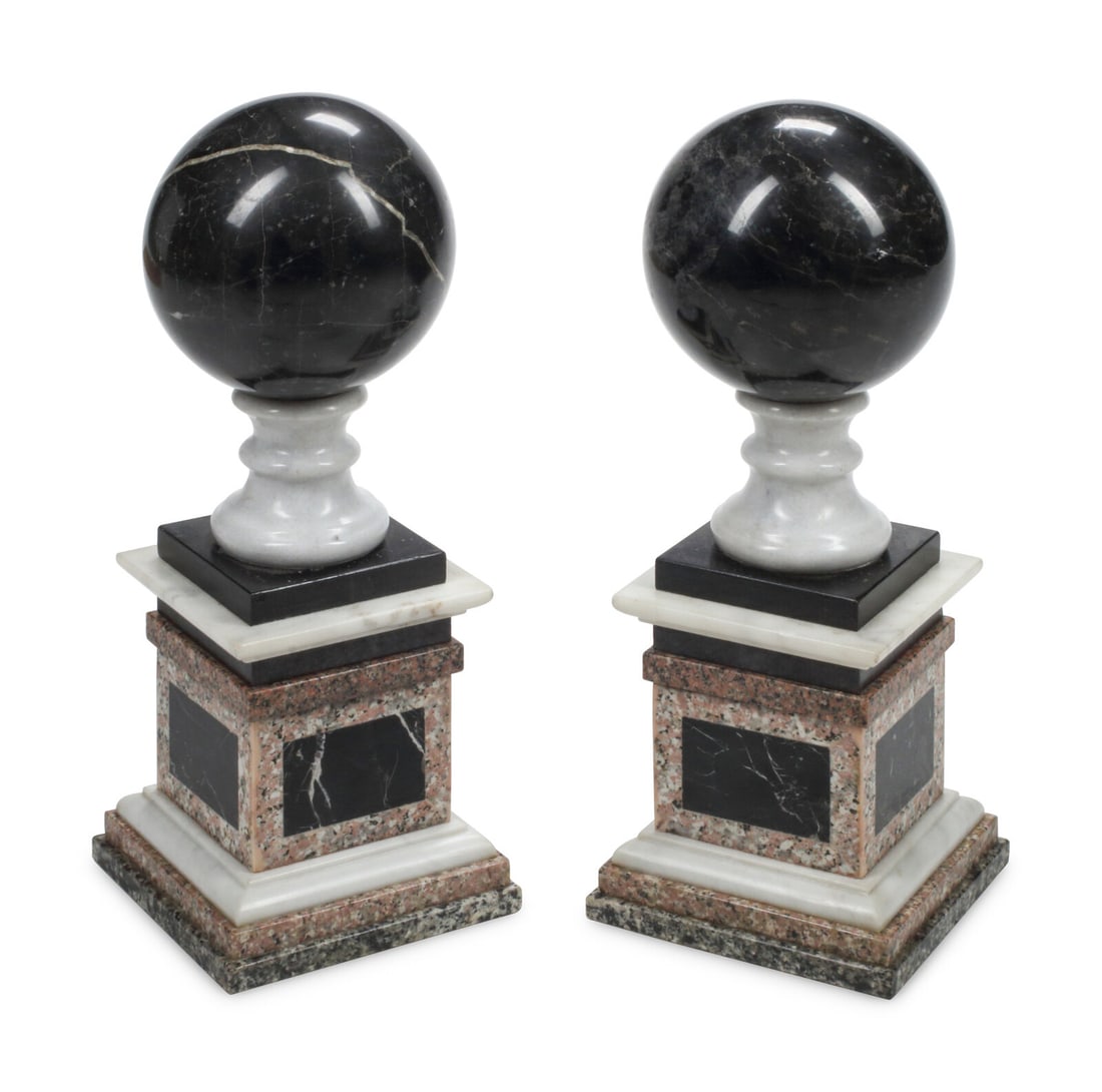 A Pair of Italian Grand Tour Style Vari-Color Marble Spherical Ornaments (1 of 3)