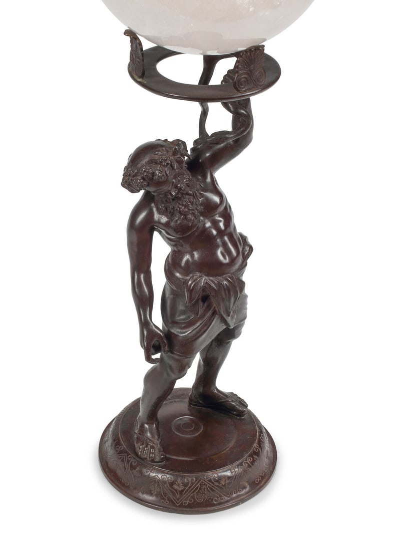 A Patinated Bronze Figure of Silenus with a Rock Crystal Ornament: A Patinated Bronze Figure of Silenus with a Rock Crystal Ornament After the Antique, 20th Century the base signed 'F. de Luca'. Height overall 34 inches. This lot is located in Chicago.