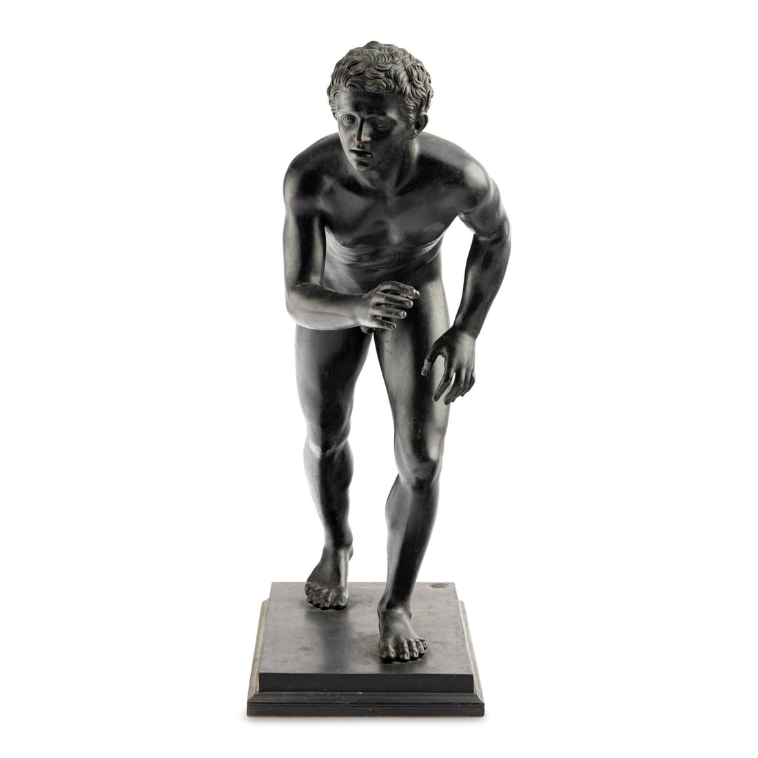 A Neapolitan Grand Tour Bronze Figure of a Runner: A Neapolitan Grand Tour Bronze Figure of a Runner Chiurazzi Foundry, Ater the Antique, 19th Century stamped with Chiurazzi foundry mark on base. Height 21 1/2 x width 7 1/2 x depth 20 inches. Property