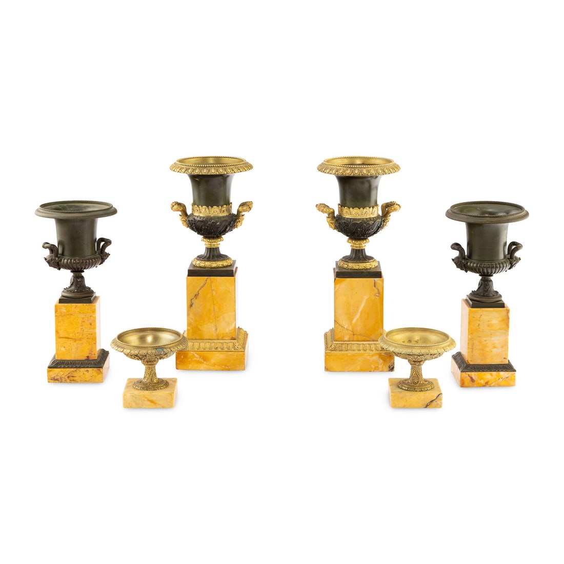 Three Pairs of Gilt and Patinated Bronze and Marble Urns (1 of 4)