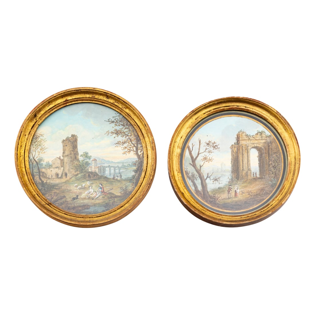 French School, 18th/19th Century Landscapes with Ruins (a pair of works) (1 of 3)