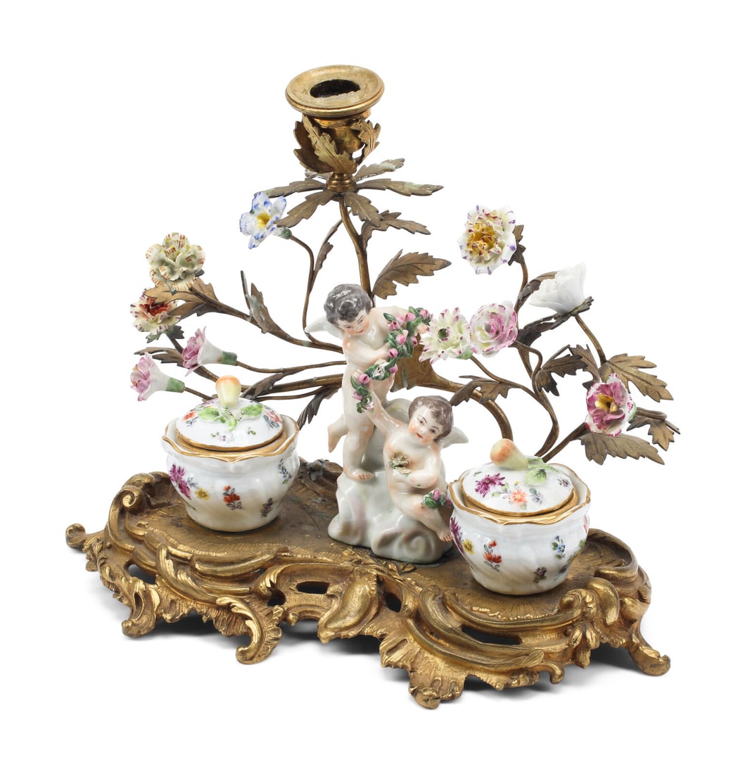 A French Gilt Bronze and Porcelain Inkwell (1 of 2)