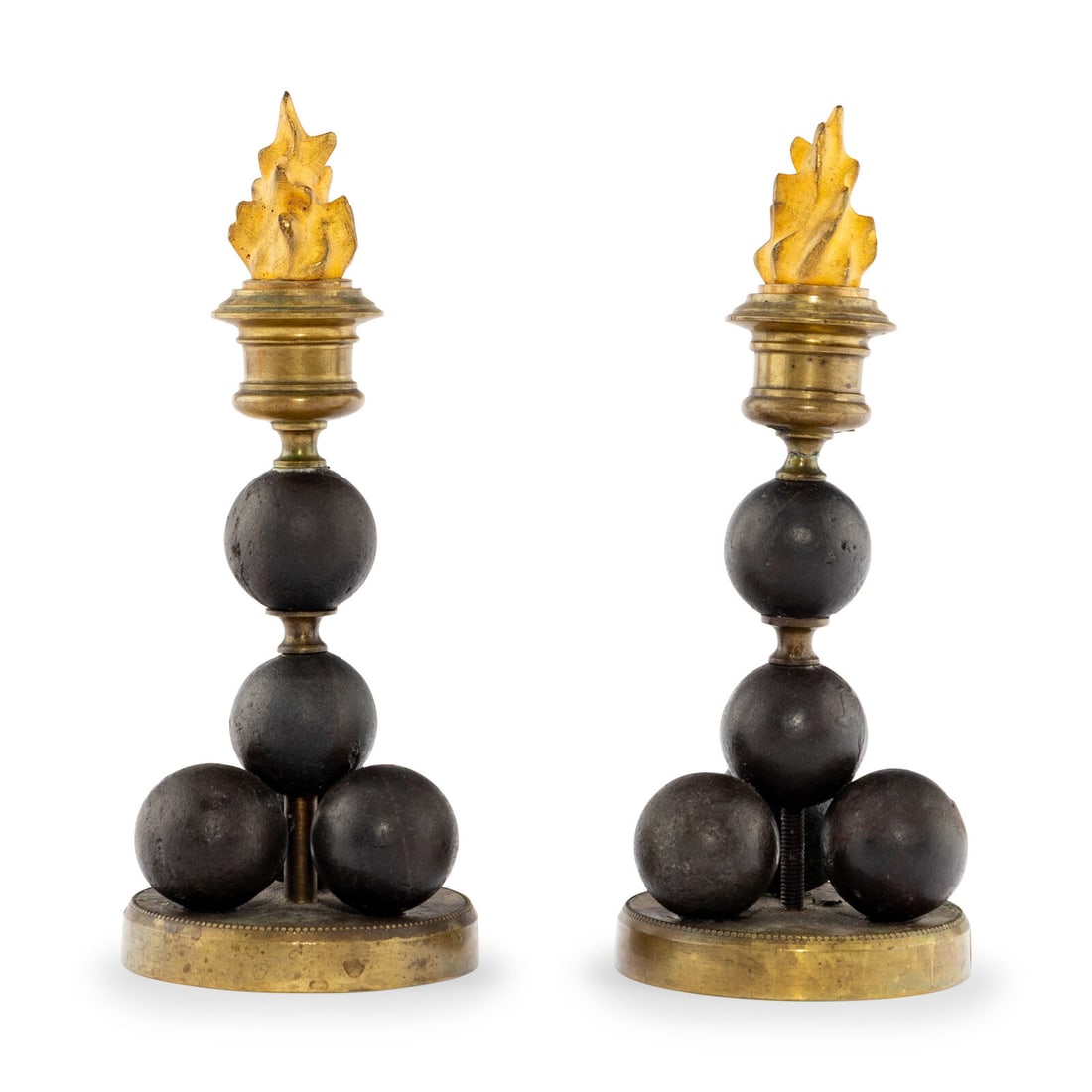 A Pair of French Gilt Bronze and Metal Candlesticks: A Pair of French Gilt Bronze and Metal Candlesticks Second Half 19th Century Height 7 1/2 x diameter 3 inches. Property from the Estate of Bliss Hebert and Allen Charles Klein, Miami, Florida This lot