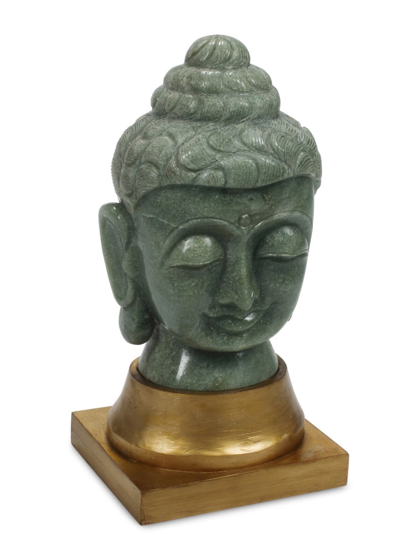A Carved Green Jasper Head of Buddha (1 of 2)