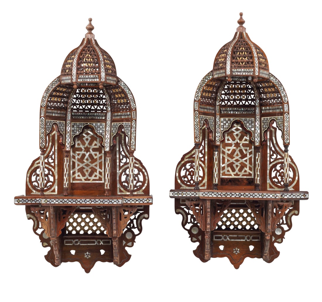 A Pair of Moorish Style Marquetry Wall Brackets (1 of 3)