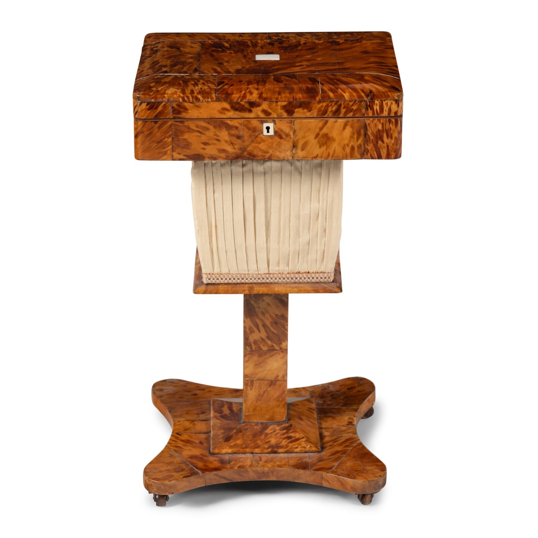 An English Tortoise Shell Veneered Needlework Box on Stand (1 of 3)