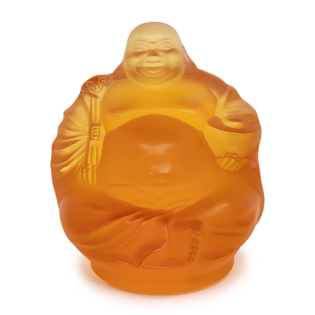 A Lalique Amber Glass Happy Buddha Figure (1 of 4)